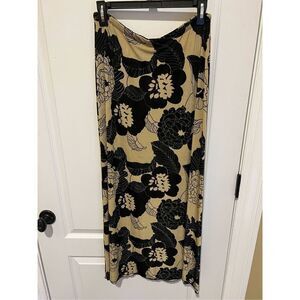 Vintage Olivia Page stretchy maxi skirt black with gold Floral pattern size XL